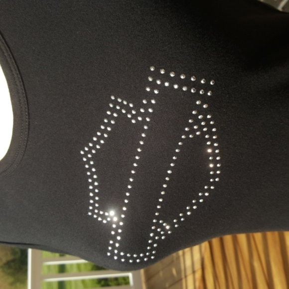 HARLEY-DAVIDSON ♡ Sweet Vintage Black w/Silver Studded Bar 'n Shield H-D Top L - Picture 7 of 16